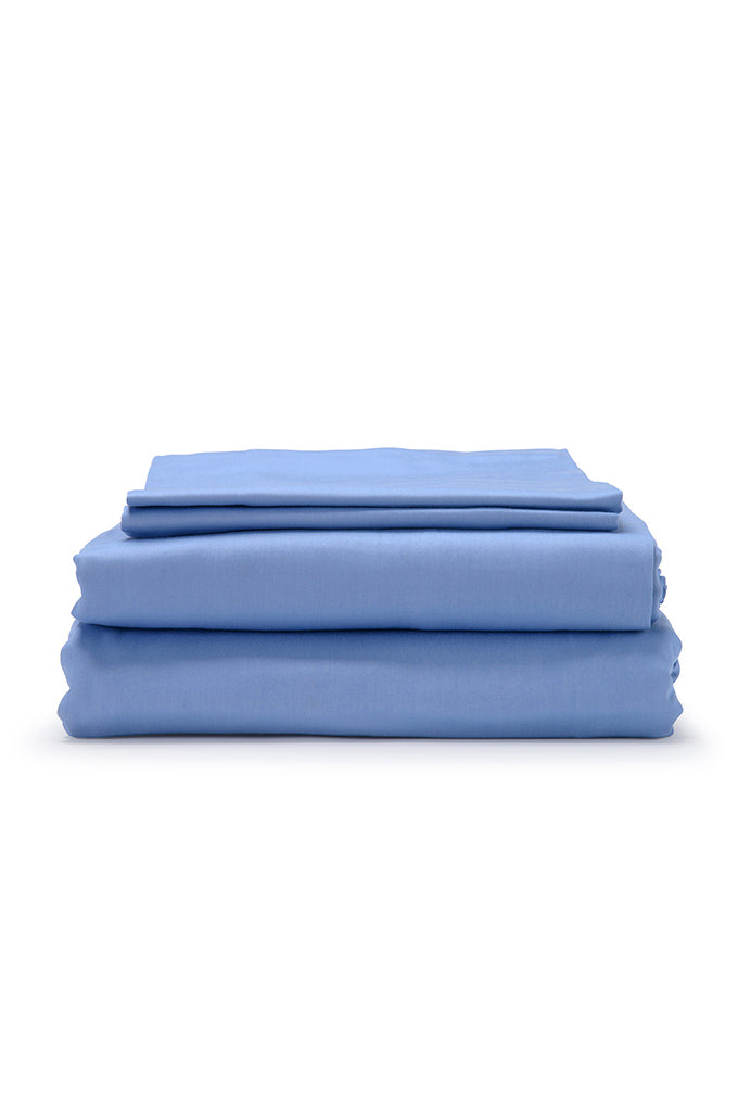 Mid Blue Classic Organic Cotton Sateen Weave Bedding Set COTTSBURY