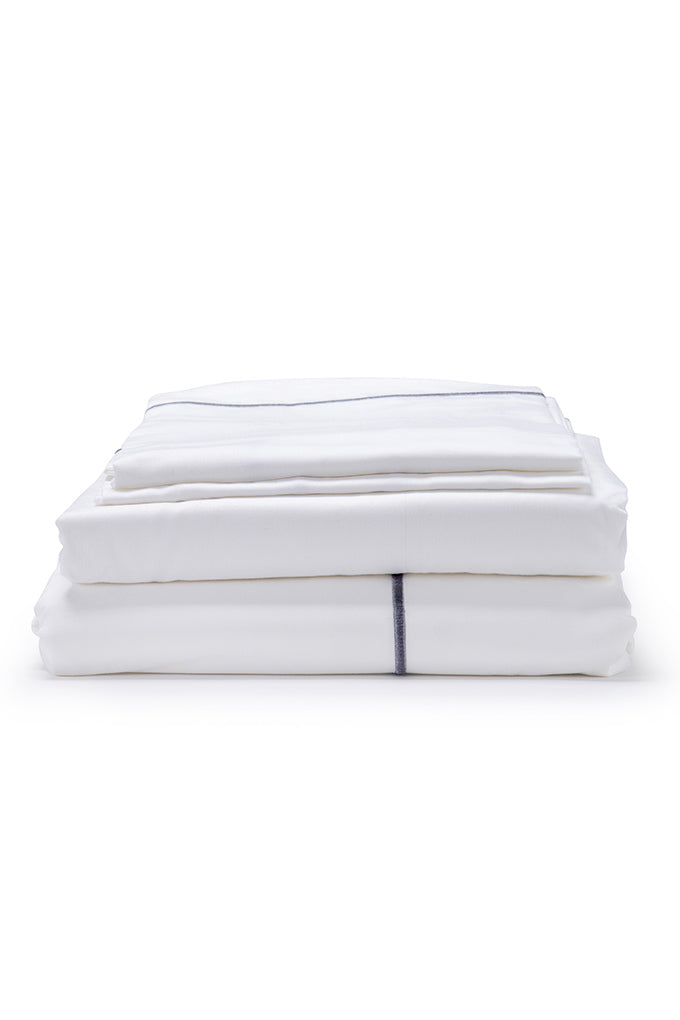 White with Grey Marrow Embroidery Organic Cotton Sateen Weave Bedding Set COTTSBURY
