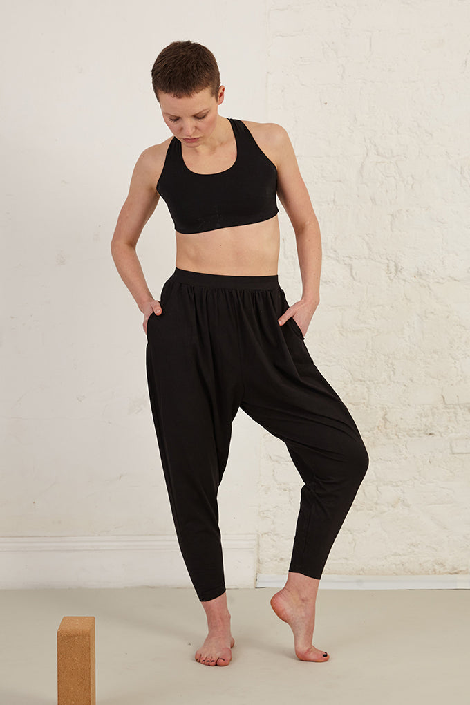 Woven Strap Detail Organic Cotton Spandex Jersey Yoga Bra
