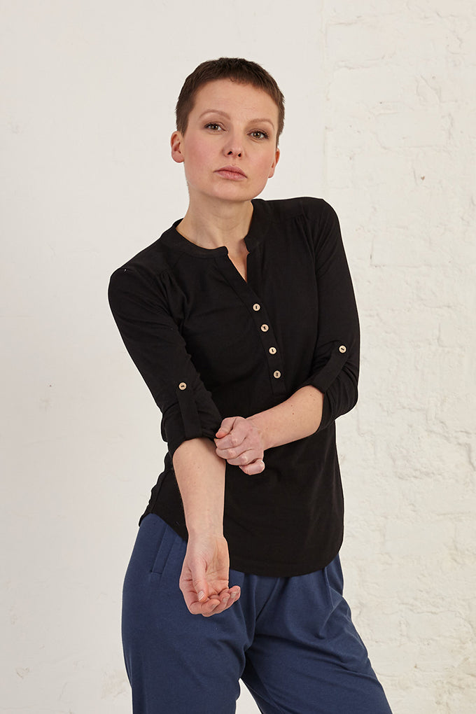Long Sleeve Half Placket Organic Cotton Jersey Top