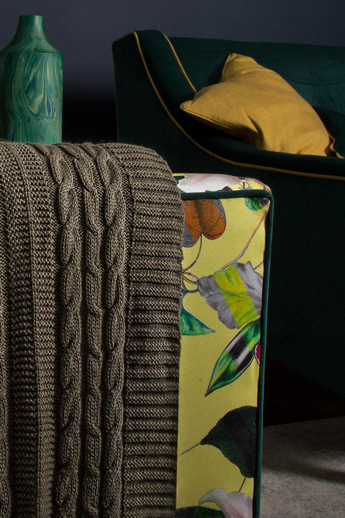 Military Green Organic Cotton Cable Knit Throw
