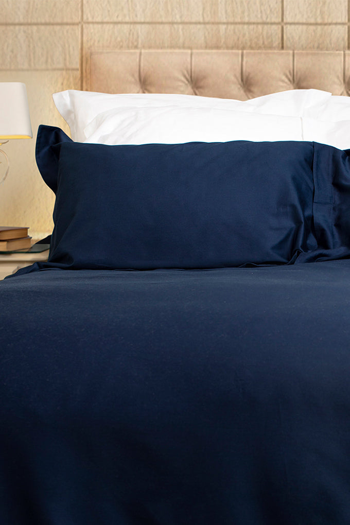 Pair of Serene Blue Oxford Organic Cotton Sateen Weave Pillowcases