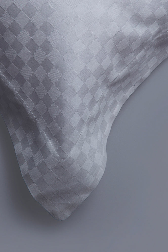White Optical Check Organic Cotton Sateen Weave Bedding Set