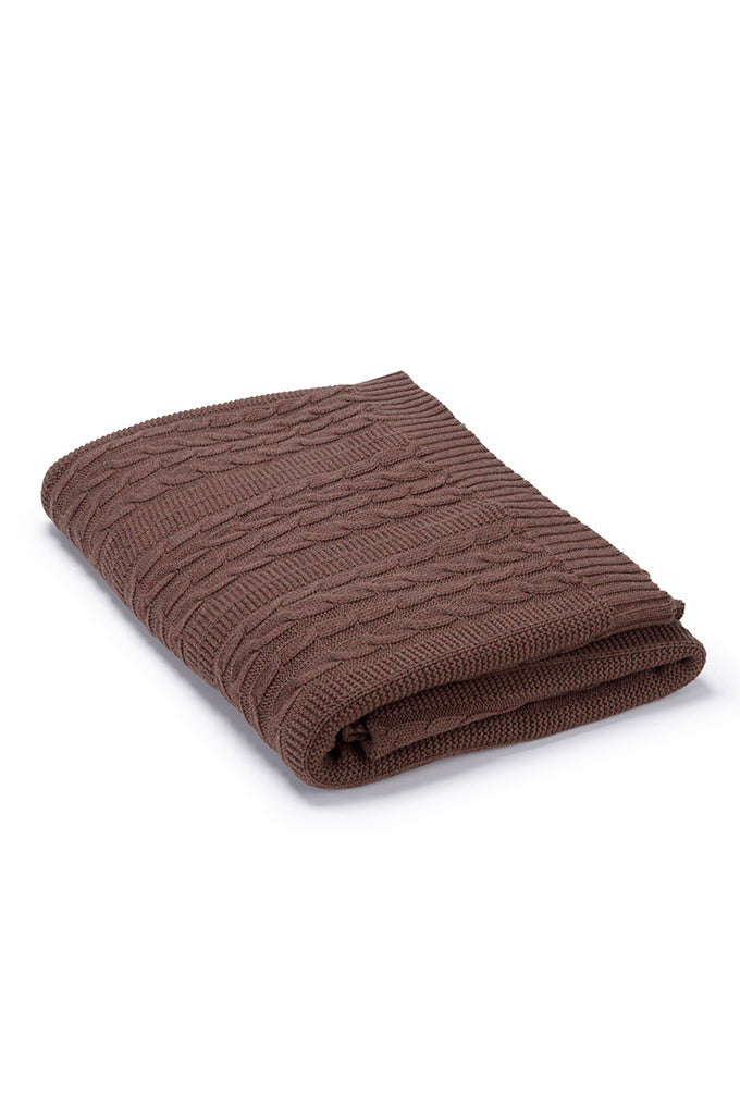 Rich Brown Organic Cotton Cable Knit Throw COTTSBURY