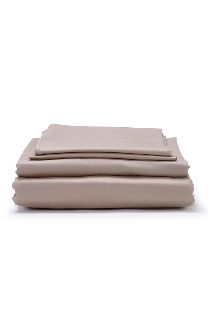 Warm Taupe Classic Organic Cotton Sateen Weave Bedding Set COTTSBURY