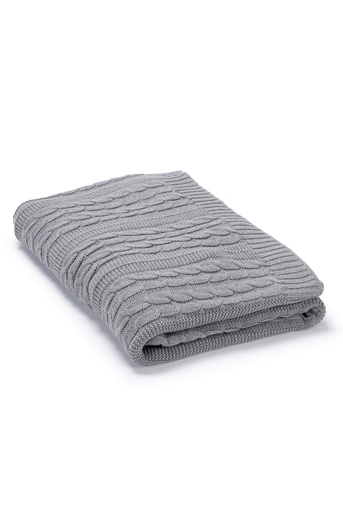 Heather Grey Organic Cotton Cable Knit Throw COTTSBURY