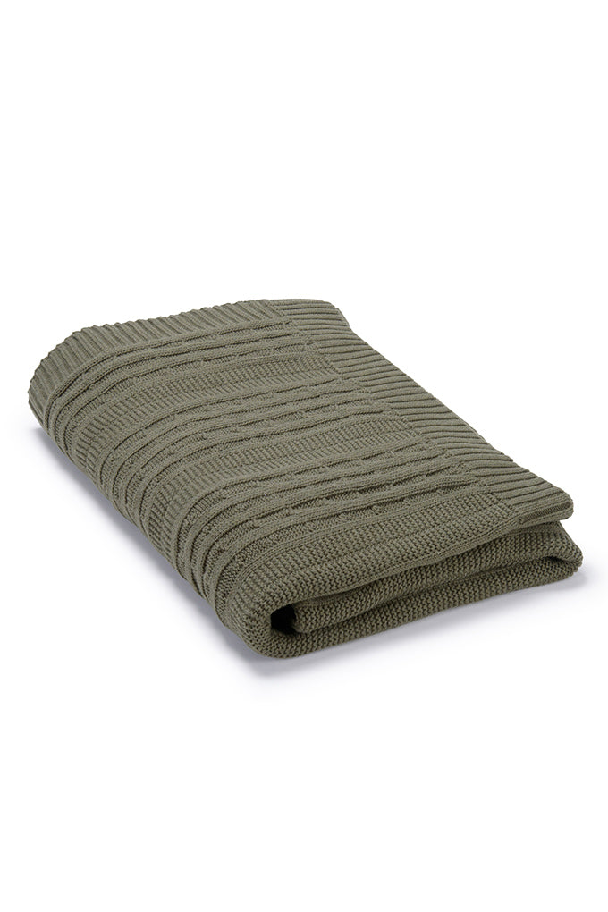 Military Green Organic Cotton Cable Knit Throw COTTSBURY