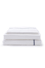 White with Navy Marrow Embroidery Organic Cotton Sateen Weave Bedding Set