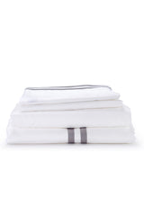 White with Grey Twin Band Organic Cotton  Sateen Weave Bedding Set