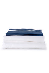 White with Navy Block Panel Organic Cotton Sateen Weave Bedding Set(Sample)