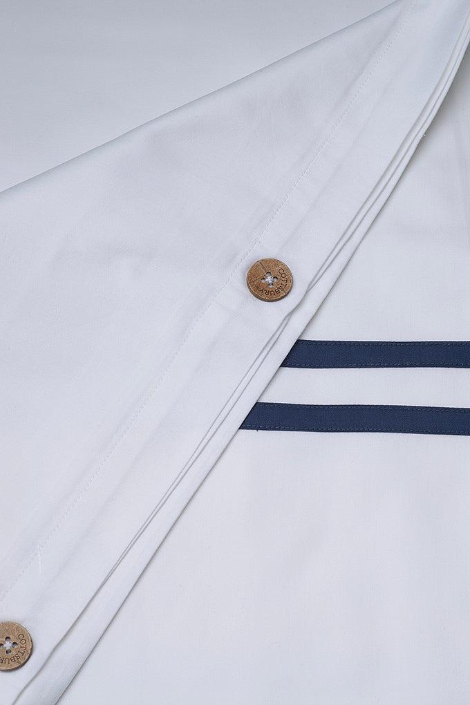 WHITE NAVY TWIN BAND BEDSET COTTSBURY
