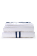 White with Navy Twin Band Organic Cotton Sateen Weave Bedding Set