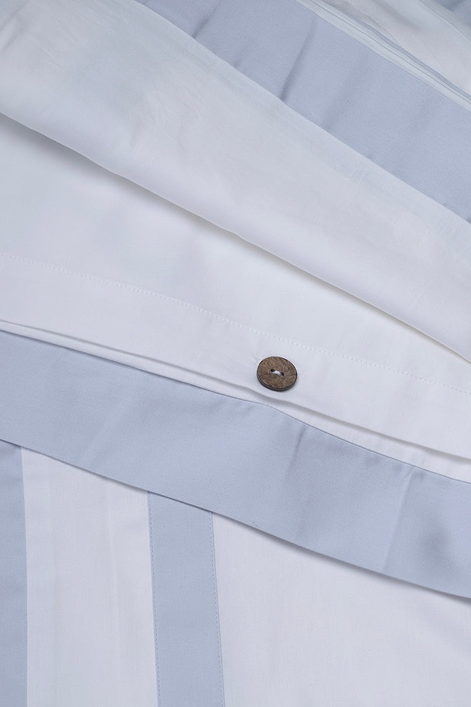 Product White with Serene Blue Block Panel Organic Cotton Sateen Weave Bedding Set