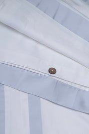 Product White with Serene Blue Block Panel Organic Cotton Sateen Weave Bedding Set