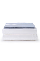 White with Serene Blue Block Panel Organic Cotton Sateen Weave Bedding Set(Sample)