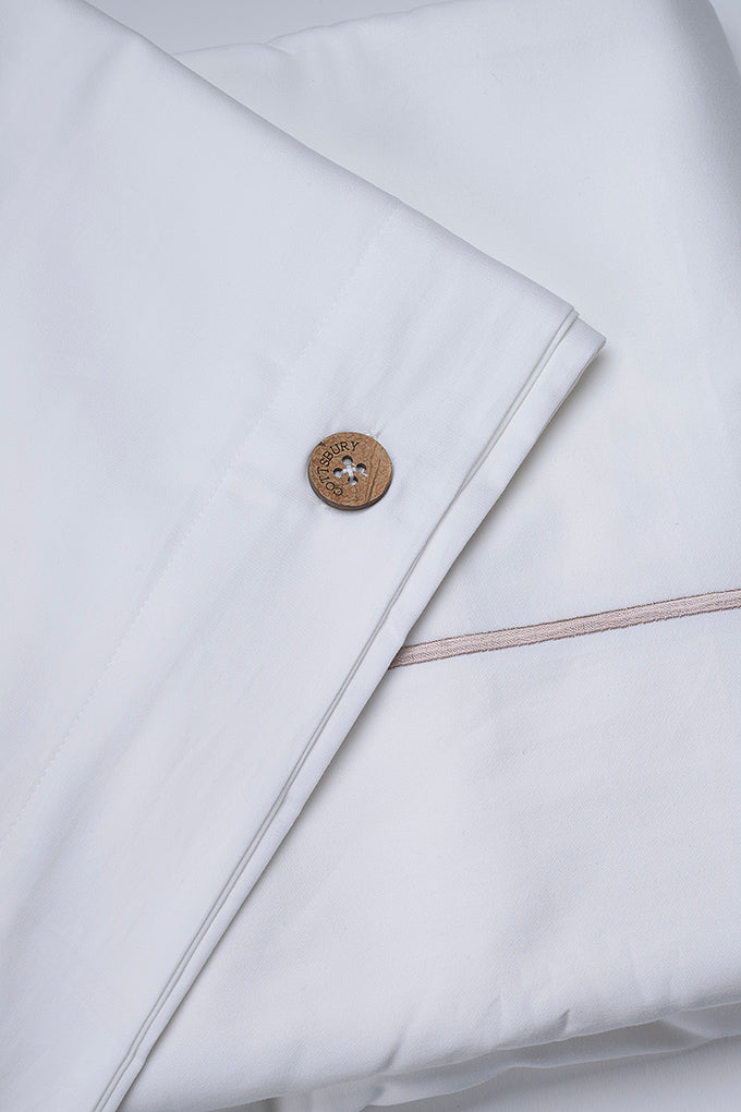 White with Taupe Single Band Organic Cotton Sateen Weave Bedding Set