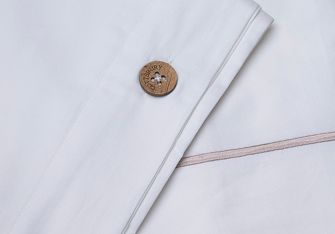 White with Taupe Single Band Organic Cotton Sateen Weave Bedding Set