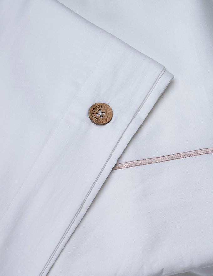 White with Taupe Single Band Organic Cotton Sateen Weave Bedding Set