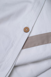 White with Taupe Single Band Organic Cotton Sateen Weave Bedding Set