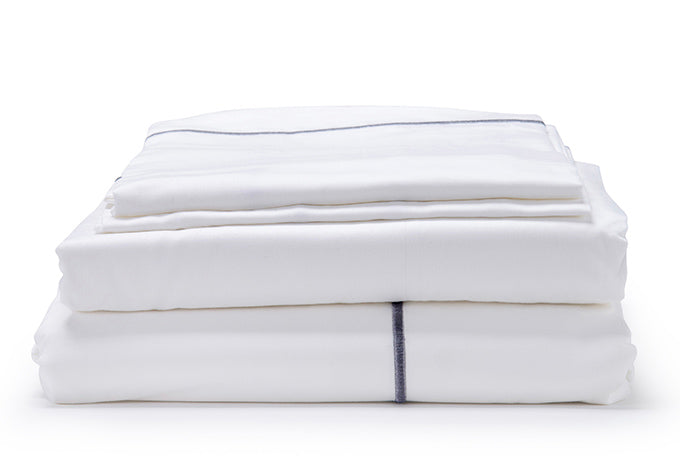 White with Grey Marrow Embroidery Organic Cotton Sateen Weave Bedding Set COTTSBURY