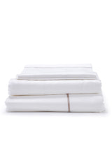 White with Taupe Marrow Embroidery Organic Cotton Sateen Weave Bedding Set
