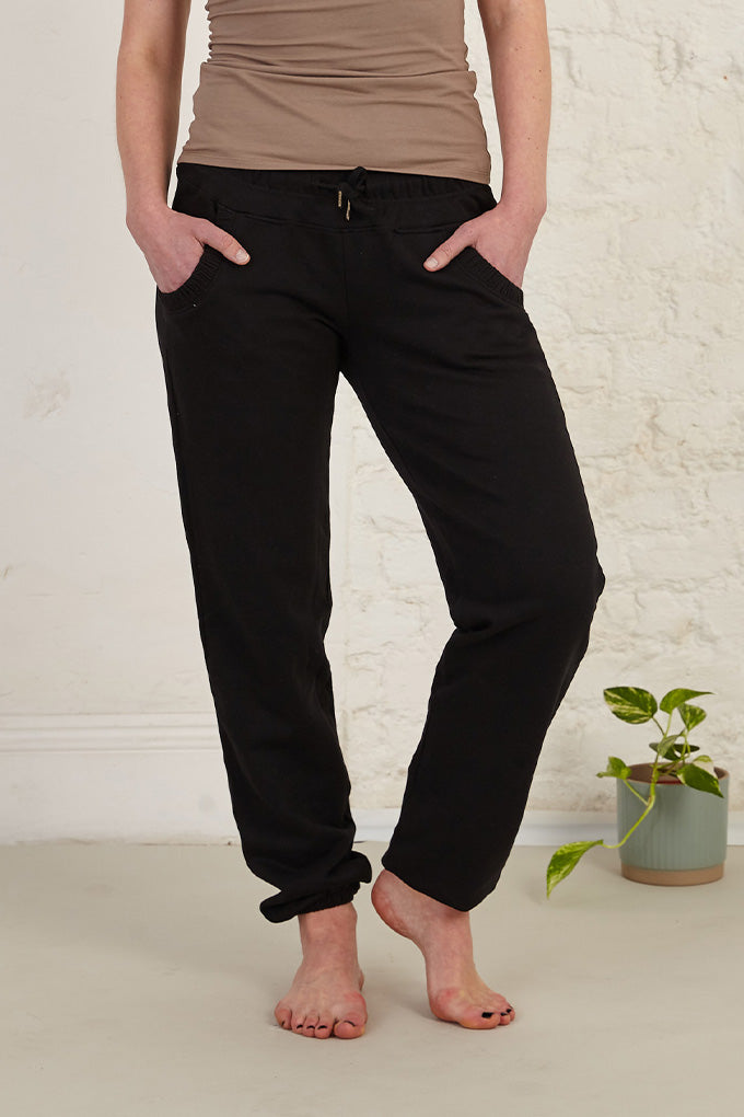 Pleated Pocket Detail Full Length Organic Cotton French Terry Joggers