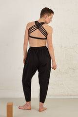 Woven Strap Detail Organic Cotton Spandex Jersey Yoga Bra