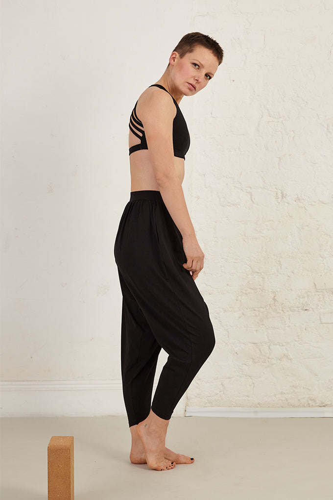 Woven Strap Detail Organic Cotton Spandex Jersey Yoga Bra