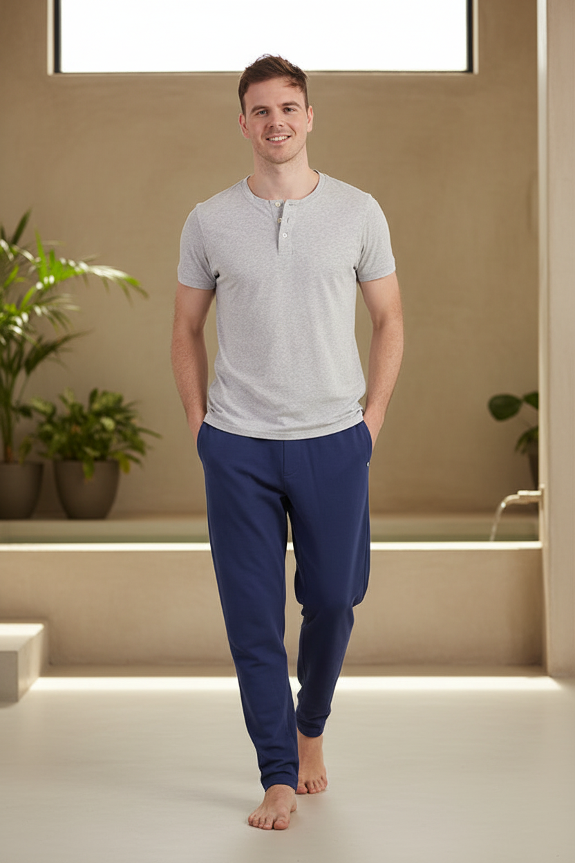 Blue indigo joggers - walking movement