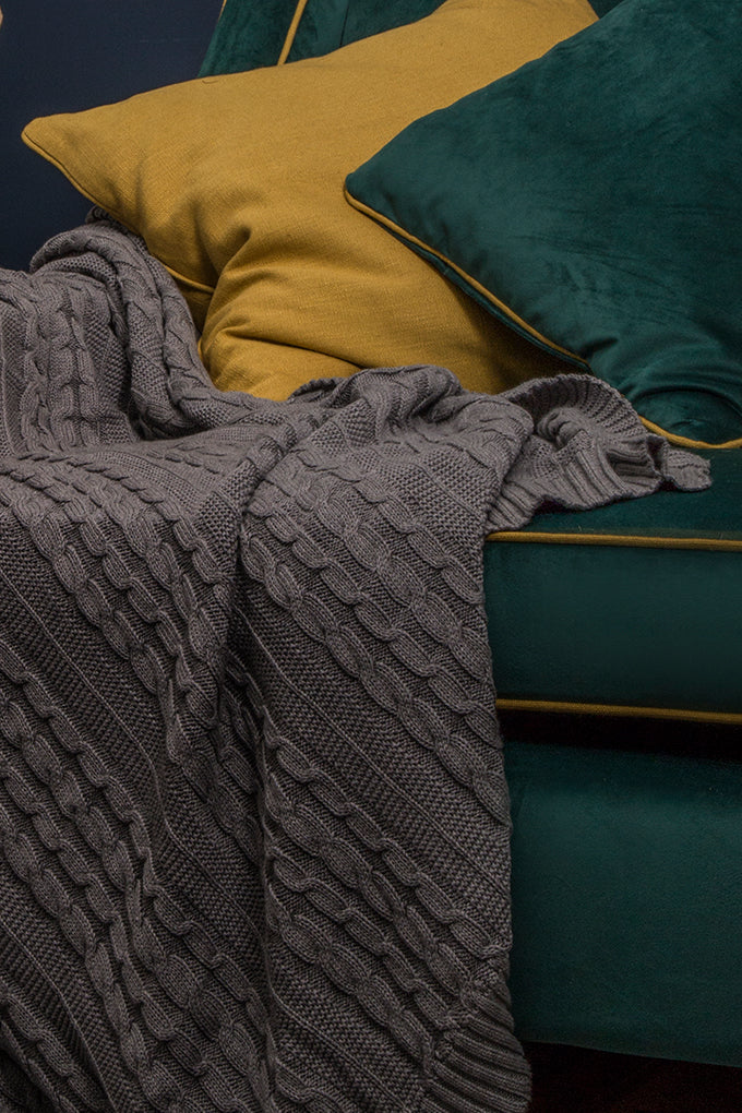 Carbon Organic Cotton Cable Knit Throw
