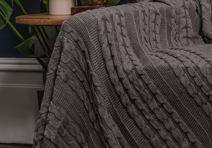 Carbon Organic Cotton Cable Knit Throw