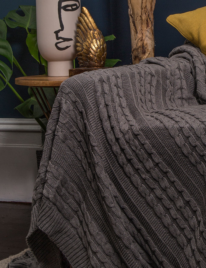 Carbon Organic Cotton Cable Knit Throw