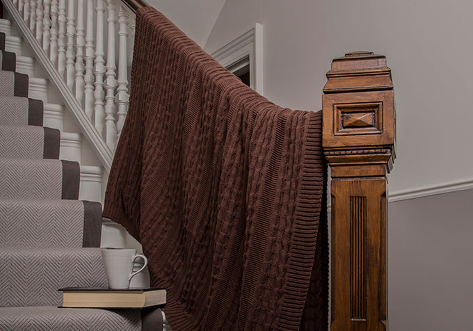 Rich Brown Organic Cotton Cable Knit Throw