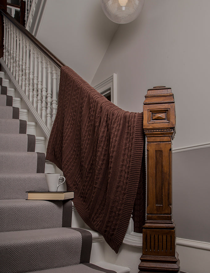 Rich Brown Organic Cotton Cable Knit Throw