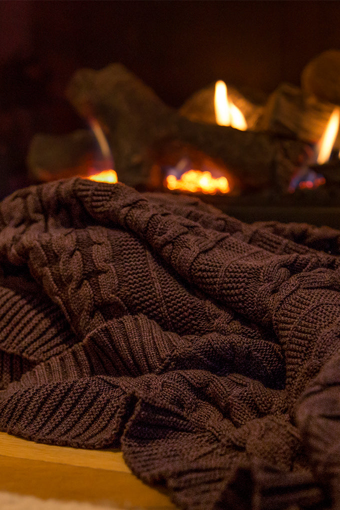 Rich Brown Organic Cotton Cable Knit Throw