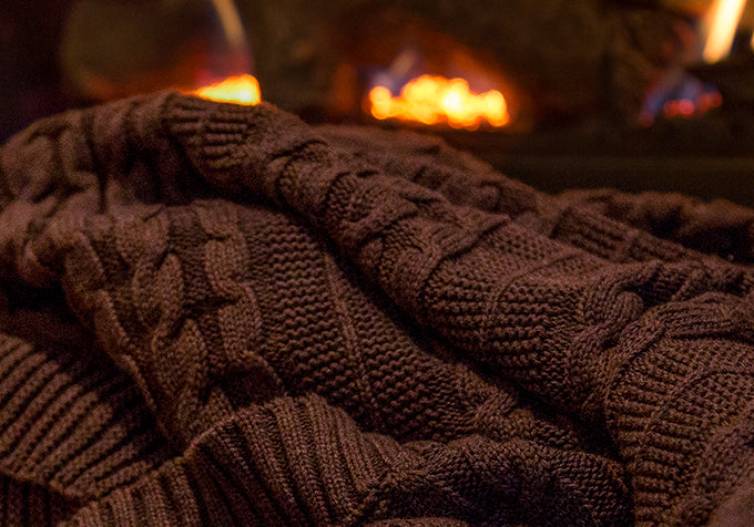 Rich Brown Organic Cotton Cable Knit Throw