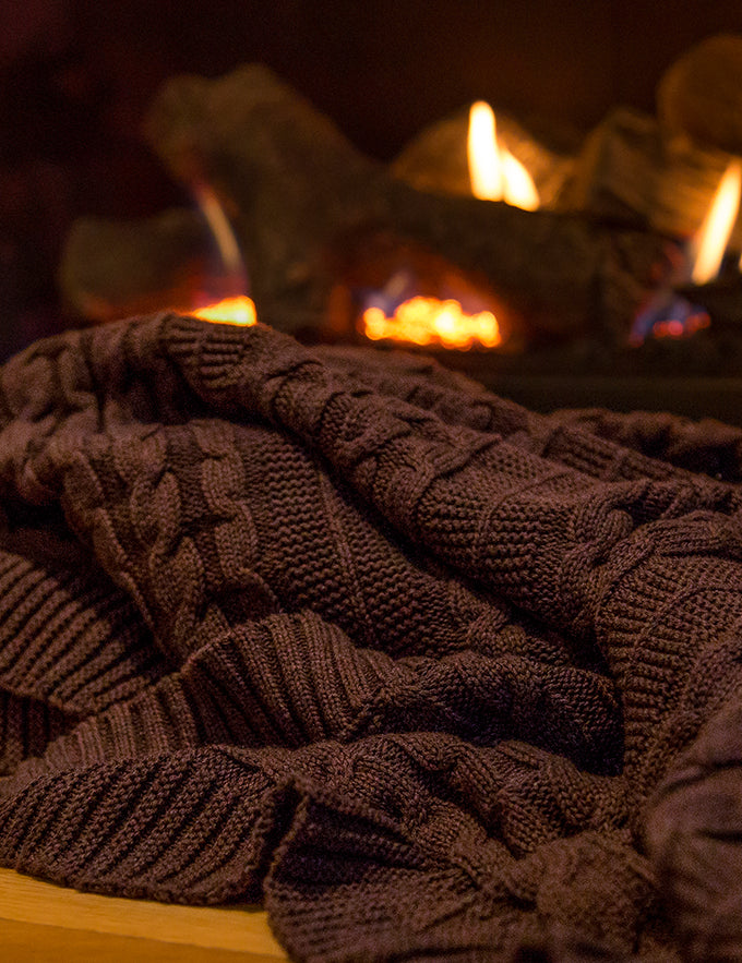 Rich Brown Organic Cotton Cable Knit Throw