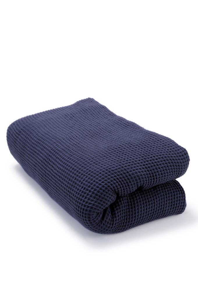Indigo Organic Cotton Waffle Weave Blanket