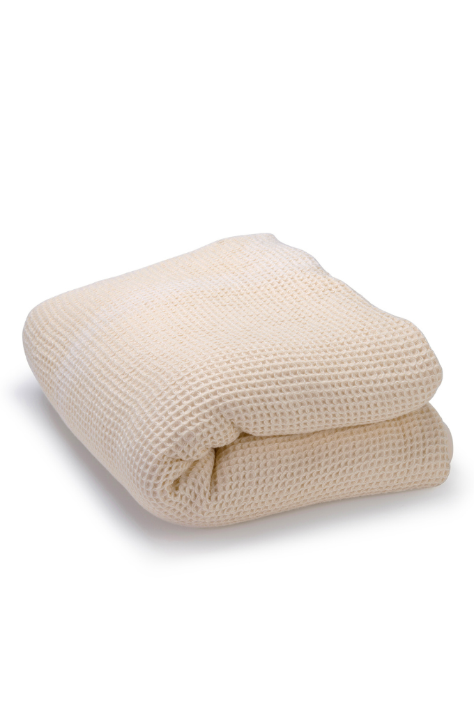 Natural Organic Cotton Waffle Weave Blanket