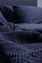 Indigo Organic Cotton Waffle Weave Blanket