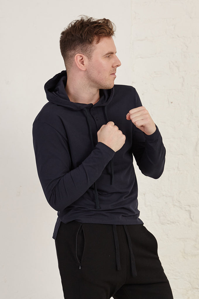 Henley Casual Slim Fit Organic Cotton French Terry Hoodie