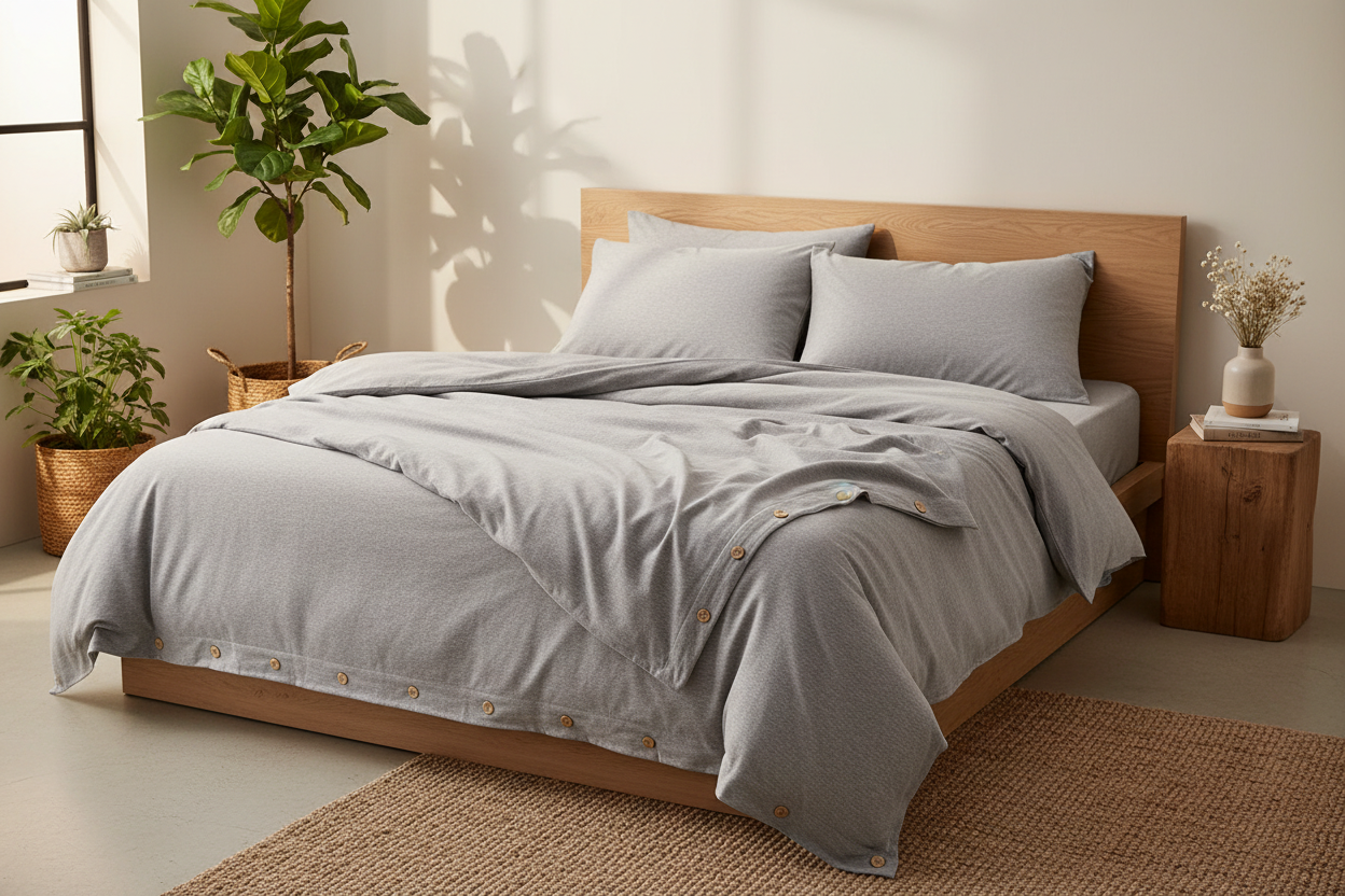 Grey melange bedding - buttons at bottom