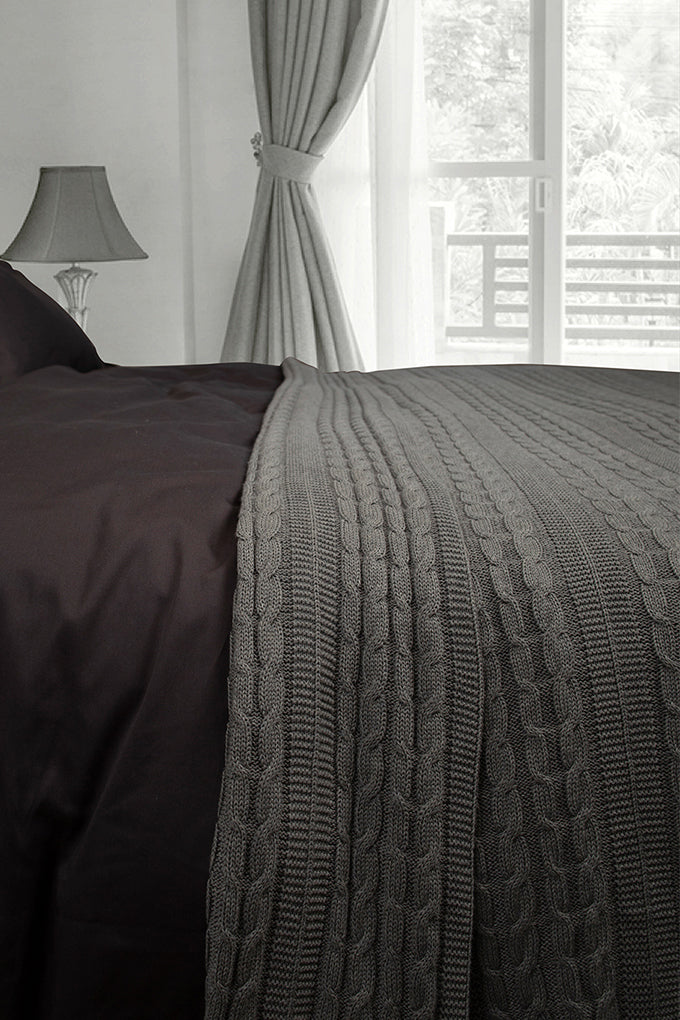 Heather Grey Organic Cotton Cable Knit Throw