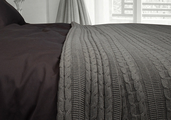 Heather Grey Organic Cotton Cable Knit Throw