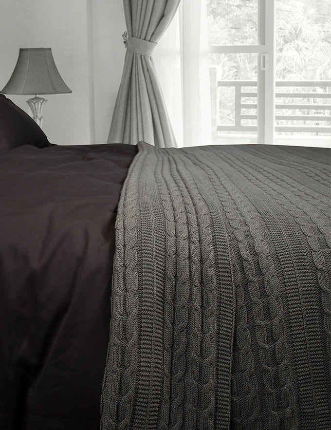 Heather Grey Organic Cotton Cable Knit Throw