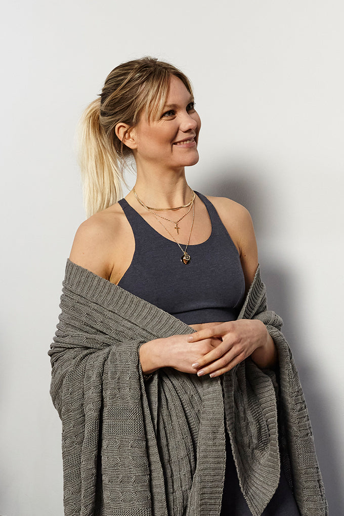 Heather Grey Organic Cotton Cable Knit Throw