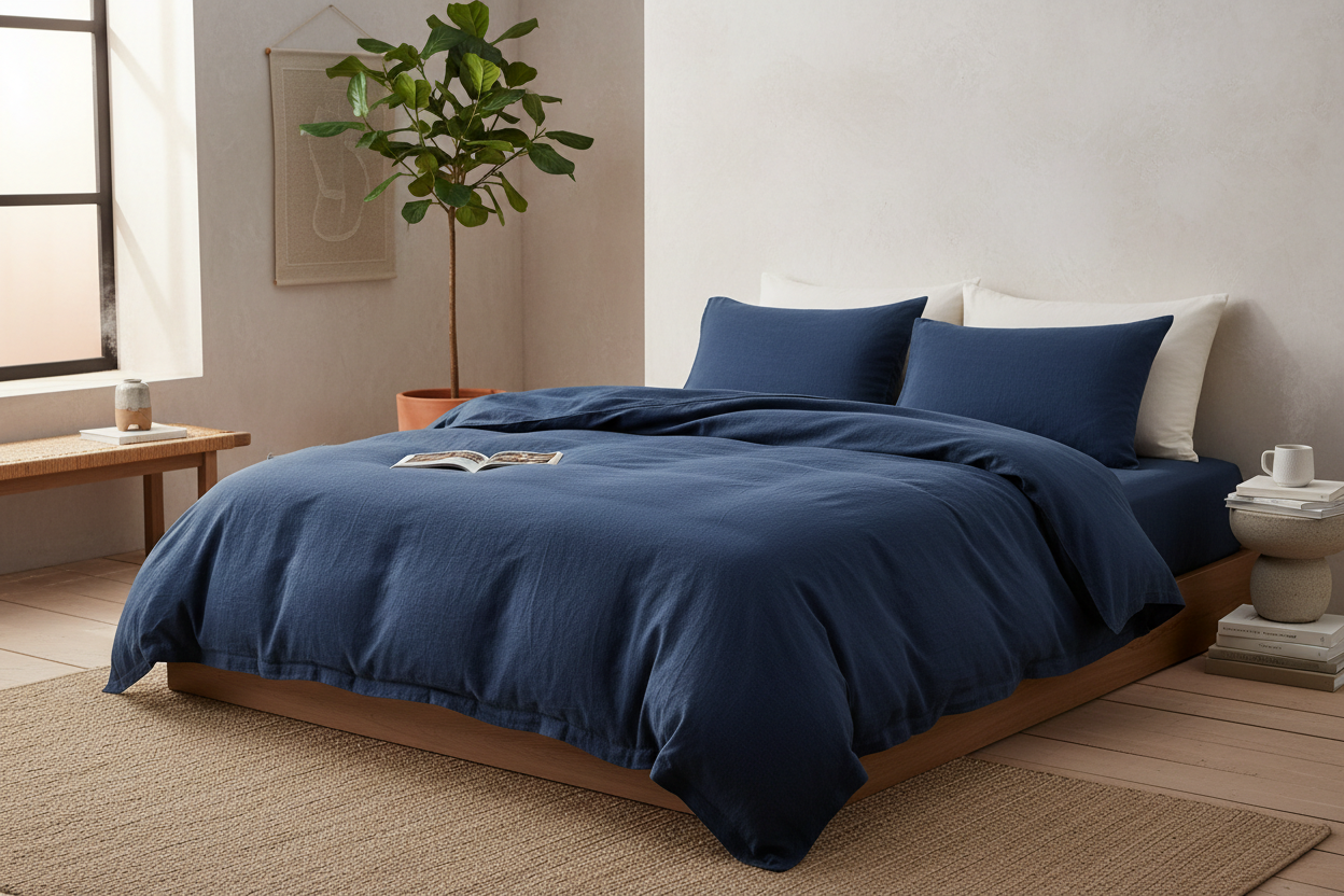 Indigo Organic Cotton Bedding Set Lifestyle Image