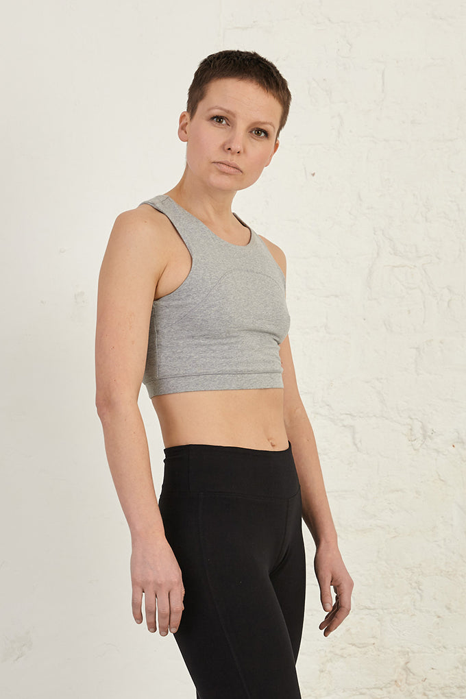 Organic Cotton Bra with Cut-Out Detail Longline — Light Grey Melange