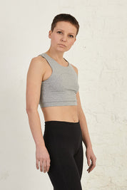 Organic Cotton Bra with Cut-Out Detail Longline — Light Grey Melange