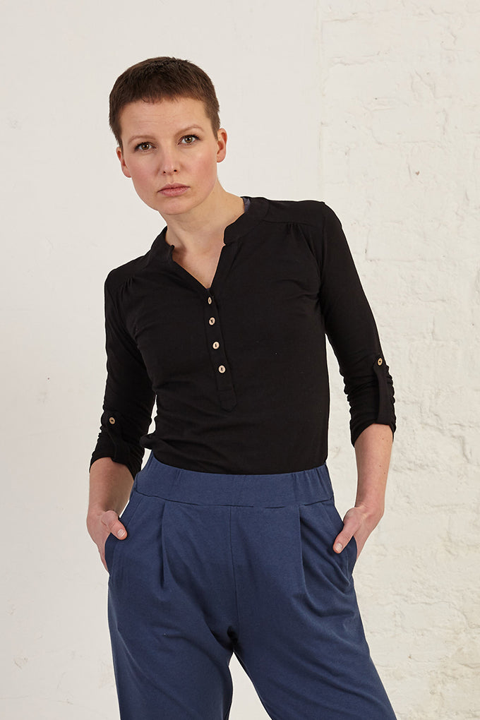 Long Sleeve Half Placket Organic Cotton Jersey Top